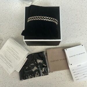 David Yurman Woven Box Chain Bracelet Sterling Silver with Black Nylon, 10mm